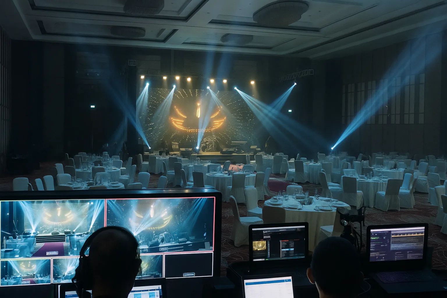 Manajemen produksi event dengan tata cahaya profesional